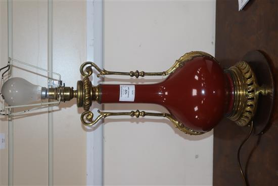 A Chinese ormolu mounted sang de boeuf vase, mounted as a table lamp height excl. fittings 38cm